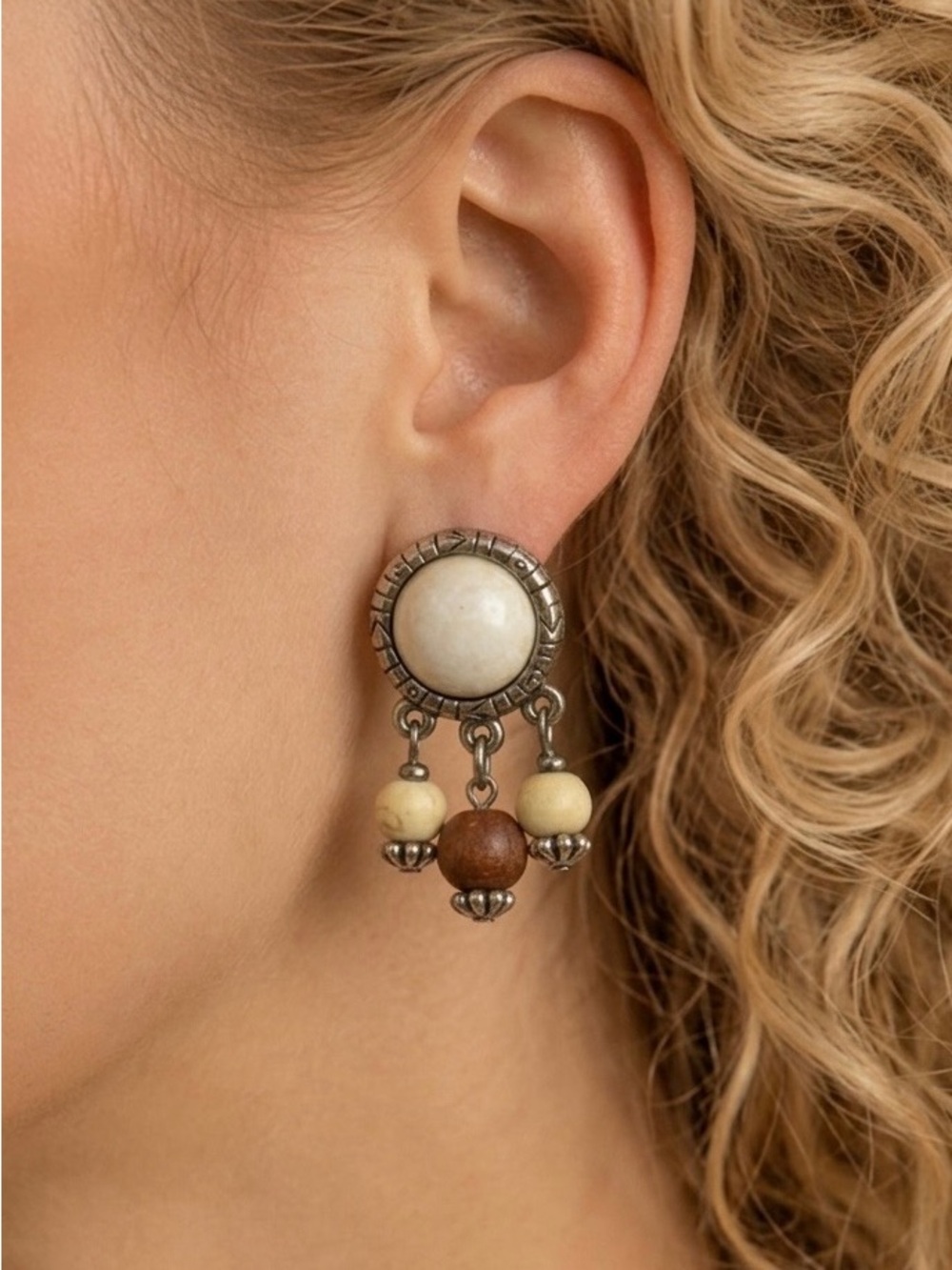 Napier Vintage Silver Tone Beaded Drop Earrings Boho